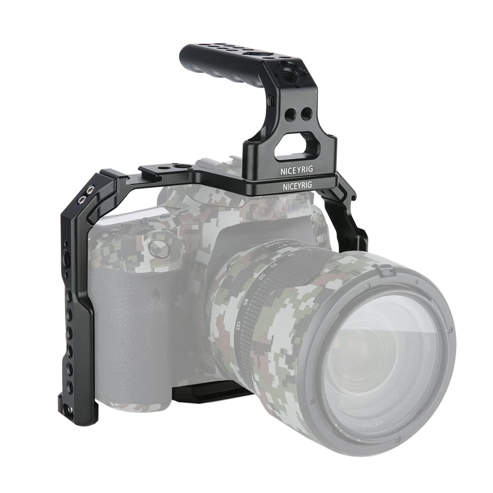 NICEYRIG 90D 80D Camera Cage for Canon EOS 90D 80D 70D with Top Handle, with NATO Rail Cold Shoe Locating Hole