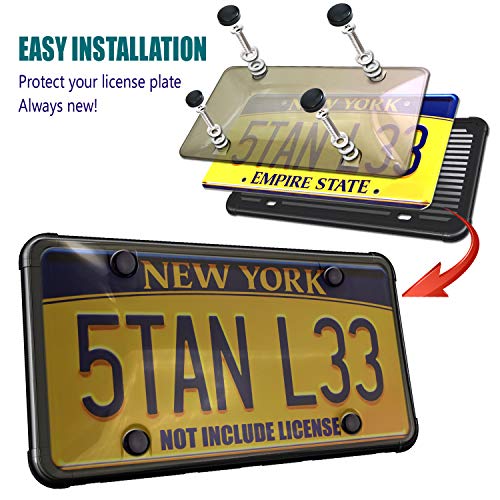 Aootf License Plate Cover Frame Clear Smoked Novelty Car Tag Cover and Black Silicone License