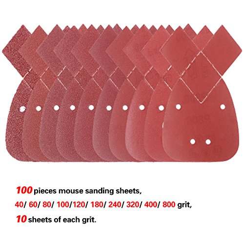 Swpeet 100 Pcs 10 Sizes Mouse Detail Sander Sanding Sheets Sandpaper