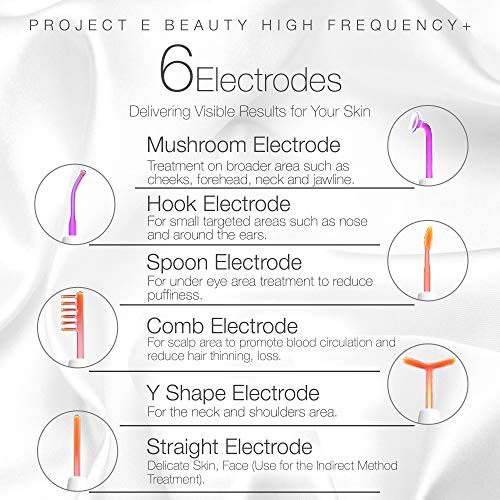 Project E Beauty Professional High Frequency Facial Machine |D'arsonval Spot Removal Wand Skin Tightening Wrinkle Fine Lines Removal Face Lifting Puffy Eyes Therapy Treatment Device - Neon & Argon Gas