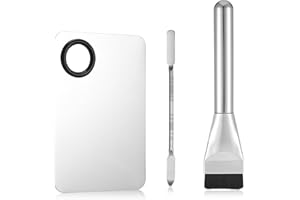 Ouligay 3 Pcs Make Up Spatula Tool Including Makeup Mixing Palette,Foundation Spatula,Makeup Palette Tray,Makeup Accessories Set for Women Girl Korean Makeup Cosmetic Spatula Tool(Metal)