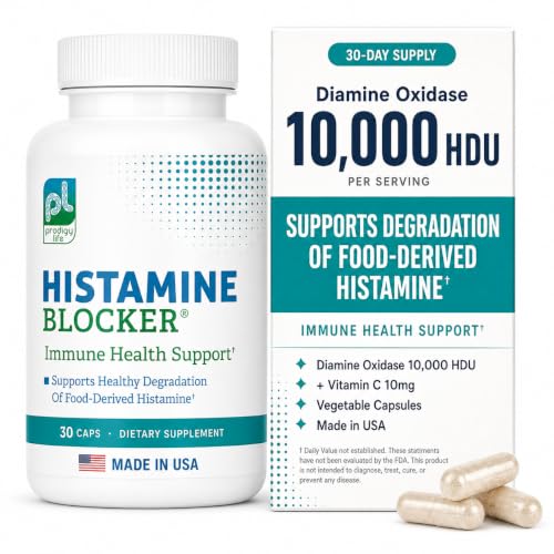 Prodigy Life Premium Histamine Block Supplement - Advanced Histamine Blocker Supplement - with Diamine Oxidase (DAO) Enzyme - Breaks Down Histamine For Food-Derived Histamine Intolerance - 30 ct