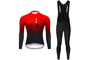 SUDUSUDO Men's Cycling Clothing Set Long Sleeve Breathable Cycling Jersey Road Bike Shirts Cycling Bib with 20D Padded Pants