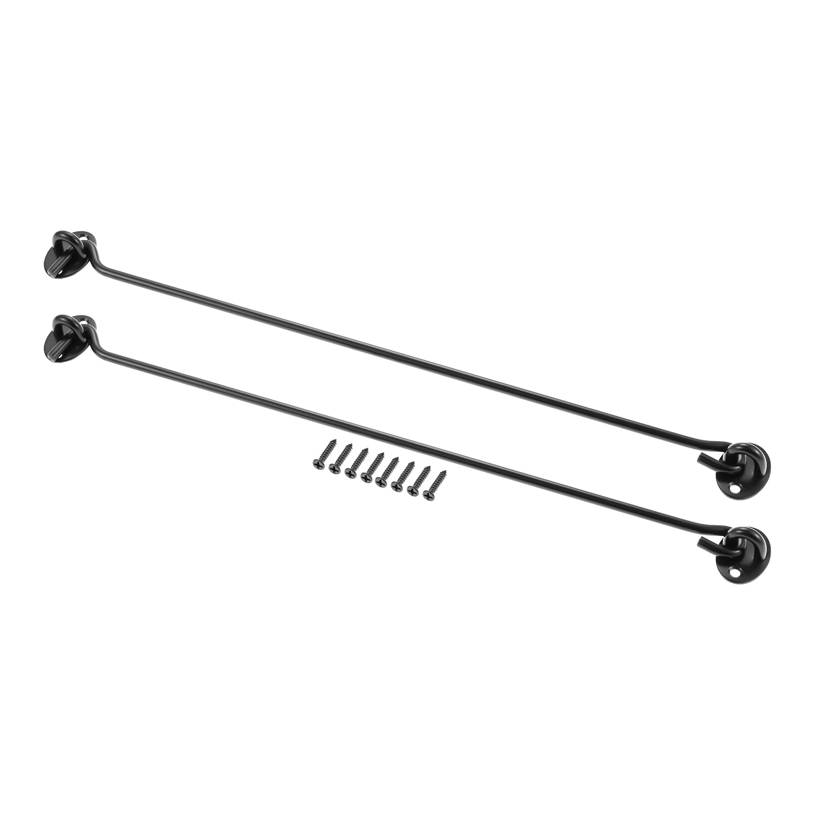 16 Inch-400mm Cabin Hook and Eye Latch Lock Shed Gate Door Catch Silent Holder Stainless Steel Black 2Pcs