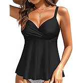 Women's Underwire Tankini Top Only- Twist V Neck Swimsuit Top Flowy Bathing Suit Top No Bottom 2025