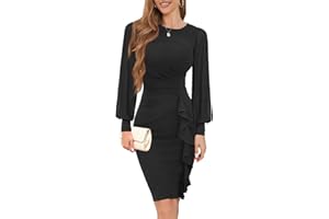 IHOT 2024 Women's Long Sheer Sleeve Ruched Sheath Bodycon Cocktail Party Work Dresses