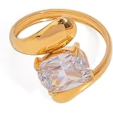 Adjustable Cubic Zirconia Ring for Women Elegant Gold-Tone Plated Stackable Wrap Rings Sparkling CZ Wedding Band Middle Thumb Finger Comfort Fit Fashion Jewelry Hypoallergenic Stainless Steel