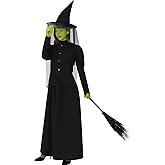 ZIFUNMUR Women Witch Costume Wicked Black Dress Gothic Long Sleeve Gown Hat Halloween Witch Cosplay Outfit