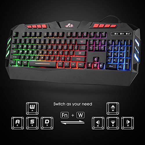 Rii Wired Gaming Keyboard and Mouse Combo,RGB LED Backlight,USB Plug