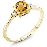 Gem Stone King 10K Yellow Gold Yellow Citrine and White Created Sapphire Solitaire Engagement Ring For Women (0.73 Cttw, Round 6MM, Gemstone November Birthstone)