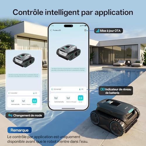 Pooleco 30 Robot Piscine, Parois & Ligne d’Eau, Autonomie de 240 Min, Filtration Ultra-Fine, Navigation Intelligente, Application & Mises à Jour OTA
