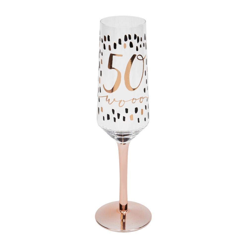 Widdop and Co Hotchpotch Luxury Champagne Prosecco Flute Glass Rose Gold Stem 50th Birthday