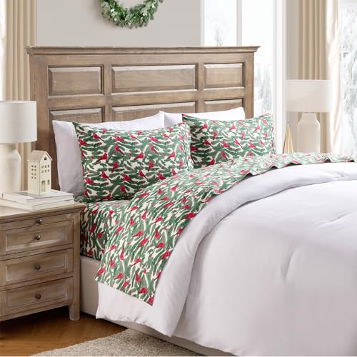 Hallmark - Holiday Sheets, 4-Piece Soft Brushed Cotton Sheet Set with Matching…