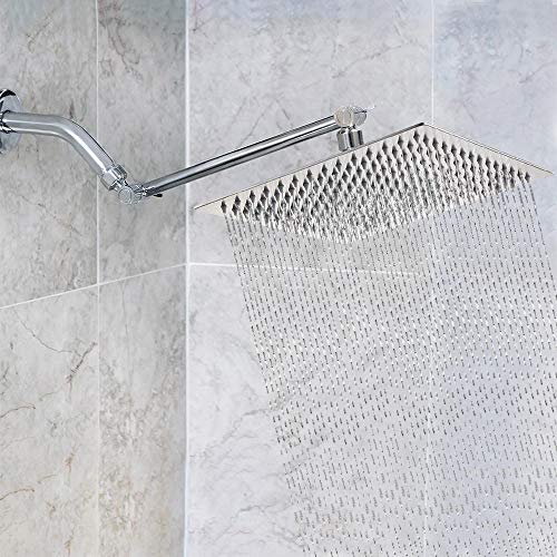 Rain Shower Head with 11’’ Adjustable Extension Arm, Large Stainless