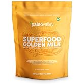Paleovalley Organic Superfood Golden Milk - Immune, Focus, Cognitive, Longevity - Turmeric, MCT-Rich Coconut Milk, Functional Mushrooms, 30 Servings