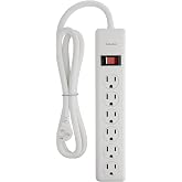 BN-LINK 6-Outlet Power Strip Surge Protector 1-Pack, 4-Foot Extension Cord, 600 Joules, Twist-to-Close Safety Covers, 90 Degree Flat Plug, Overload Protection, White