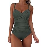 Hilor Women's Ruched Underwire One Piece Swimsuit Front Twist Swimwear Tummy Control Bathing Suit Monokini