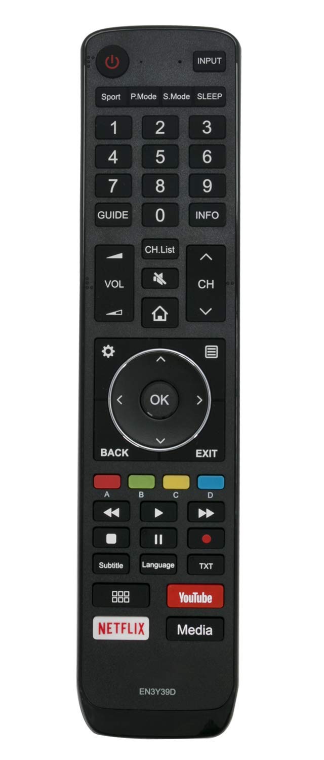 EN3Y39D Replace Remote Control - VINABTY EN3Y39D Remote Control Replacement For Hisense TV H43A6500 H50A6500 H55A6500 H65A6500 EN3Y39H EN3Y39HB Remote Controller with DMP Youtube Netflix Media Buttons