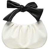 Verdusa Women's Ruched Hobo Handbag Cute Bow Clutch Purse Small Leather Top Handle Bags