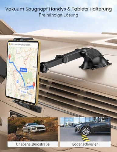 OHLPRO Tablet Holder Car, 360° Rotation Tablet Mounts, 18 cm, Extendable Arm + Washable Suction Cup, iPad Car Mount Clamp, Universal Windscreen and Dashboard for 4.7-13 Inch iPad Smartphone