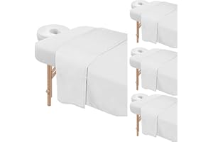 4 Sets Premium Microfiber Massage Table Sheets Set 3 Piece Set Includes Massage Table Cover Fitted Sheet and Fitted Face Rest Cover, White