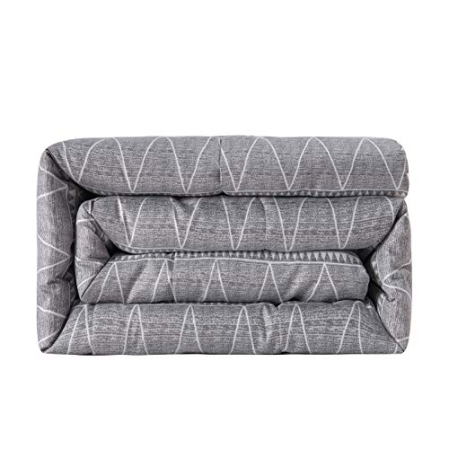 Shatex Kids Twin Bedding Sets 2 Piece All Season Bedding Twin Comforter – Striped Ultra Soft 100% Microfiber Polyester – Grey Twin Comforter Set with 1 Pillow Sham