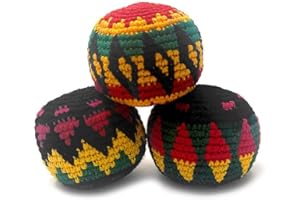 Mia Jewel Shop Rasta Multicolored Crochet Assorted Geometric Pattern Hacky Ball Foot Bag Kick Sack - Handmade Gifts Tribal Guatemalan Toys - Wholesale Set of 3, 6, 12, or 24