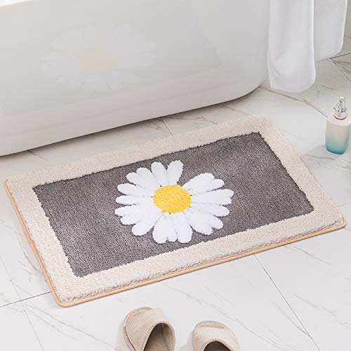 Sxspace Daisy Non-slip Chenille Bath Mat Easy to Clean Bathroom Mats Soft Shower Rug Quick-drying Machine Washable (Light Grey, 50x80cm)
