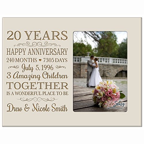 Personalized Twenty year anniversary gift for her him couple Custom Engraved wedding gift for husband wife girlfriend boyfriend photo frame holds 4x6 photo by LifeSong Milestones (ivory)
