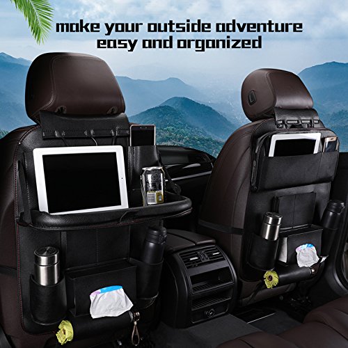 Car Back seat Organizer with Foldable Table Tray, PU Leather Car Back