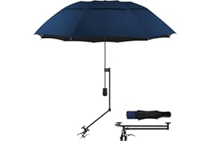 HOBVO UPF 50+ Golf Umbrella with Adjustable Universal Clamp, Portable Umbrellas for Rain, Manual Open & Close, for Beach Chair, Golf Cart, Stroller, Bleacher, Patio