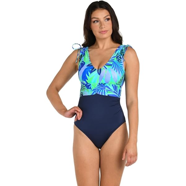 thumbnail image 2 of 24th & Ocean Women's Standard V-Neck One Piece Swimsuit, Blue... 2 of 13