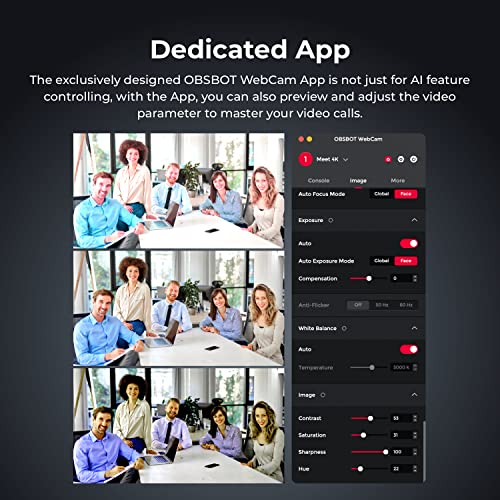 OBSBOT Meet 4K cam, AIPowered Auto Framing, HDR, 4X Zoom, Computer