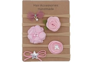 5-Piece Flower Bow Headband Set Baby Headbands for Girls Soft Hair Accessories Gift for Toddlers (pink)