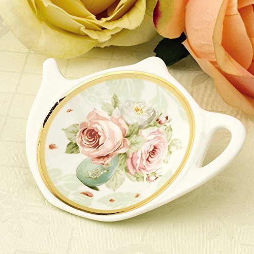 White Porcelain Ceramic with Flower Trim Gold Rim TeapotShaped Tea Bag