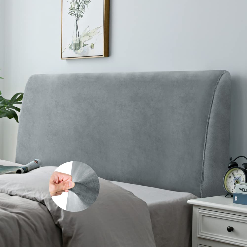 DUJUIKE Headboard Slipcover for Queen Bed, Stretch Bed Headboard Cover, Dustproof Protector Cover for Linen Tufted Upholstered, Velvety Soft Comfortable Fabric (Light Grey)