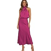 ebossy Women's Elegant Pile Collar Sleeveless Satin Celebrity Evening Party Maxi Dress