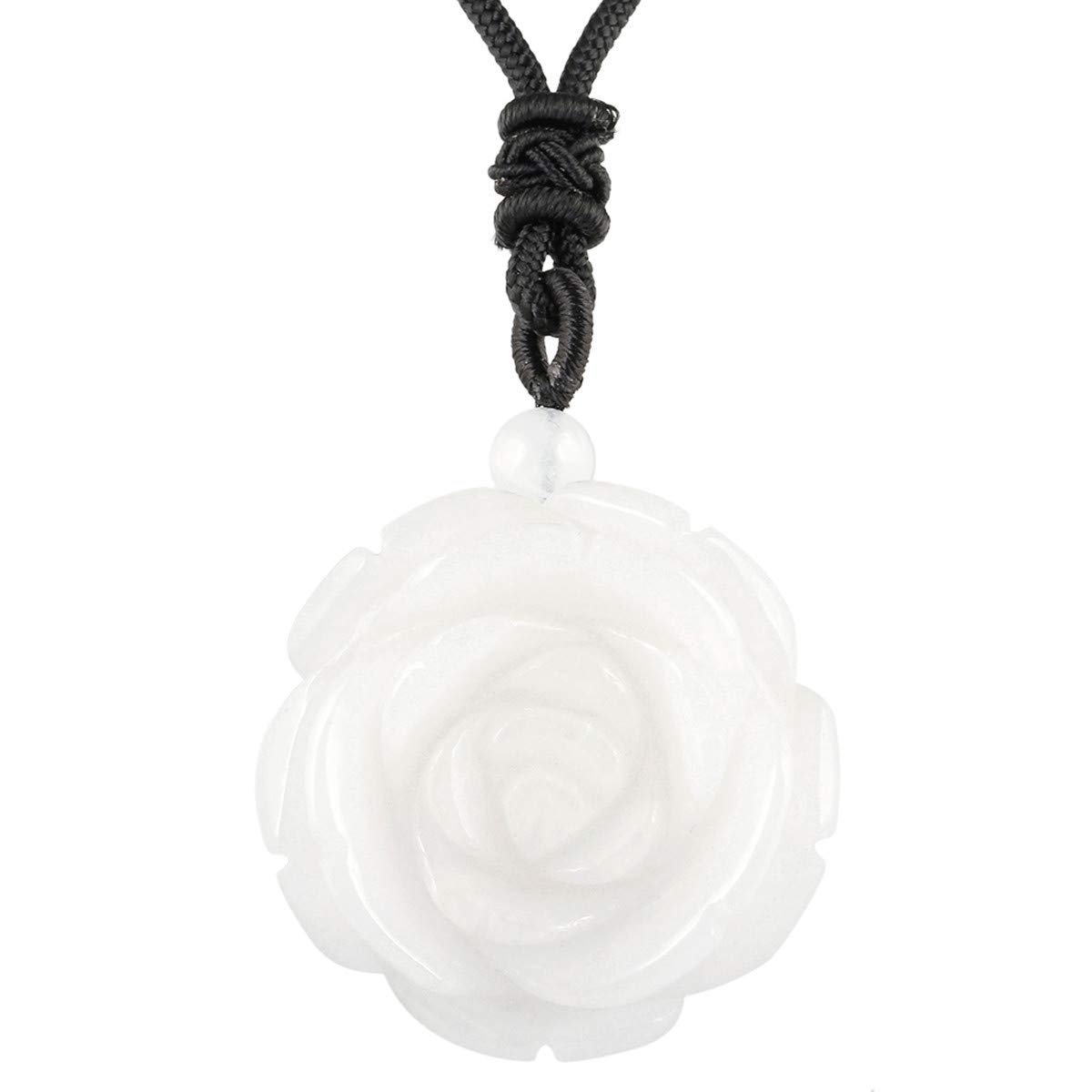 Nupuyai White Jade Carved Stone Crystal Flower Pendant Necklace for Women, Energy Healing Pendant with Adjustable Cord 68cm — image 1