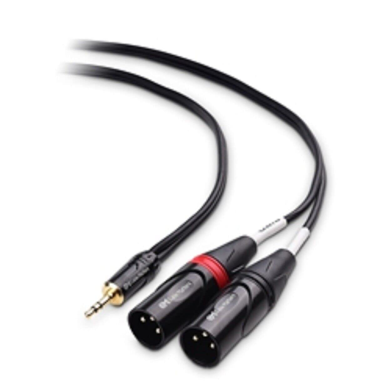 Mr. Gadget's Solutions Dual XLR Male to 3.5mm TRS Cable Y-Splitter Patch Cable Unbalanced 3.5mm (1/8) Mini Jack Stereo Male to 2 XLR Male For Studio Monitor Speakers, Laptop, DMX Adapter 1M