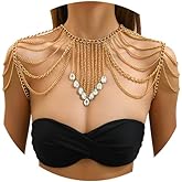 Punk Metal Shoulder Chain Necklace Jewelry Sexy Crystal Tassel Arm Chain Bridal Wedding Multi-layered Shoulder Body Chain Bikini Back Chain Jewelry for Women