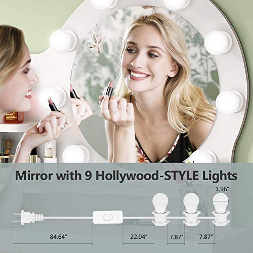 Tribesigns Vanity Set with Round Lighted Mirror and Cushioned Stool