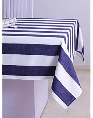 Table cloth, Twill stripe, 100% cotton, Eco-Friendly and safe, navy/white color, suitable for home use, size 52...