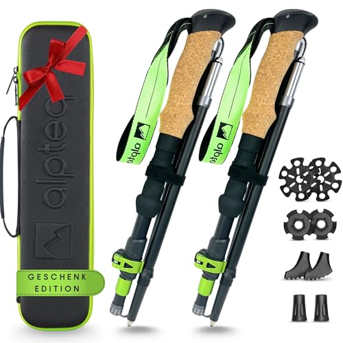 51+ tiUjw4L Alpteq® Wanderstöcke Faltbar Aluminium Mit Korkgriff | Bergsport Trekkingstöcke | Nordic Walking Stöcke Damen &Amp; Herren | Extra Leicht Und Teleskop Variabel (Aluminium 115-135 Cm | Lime Green)