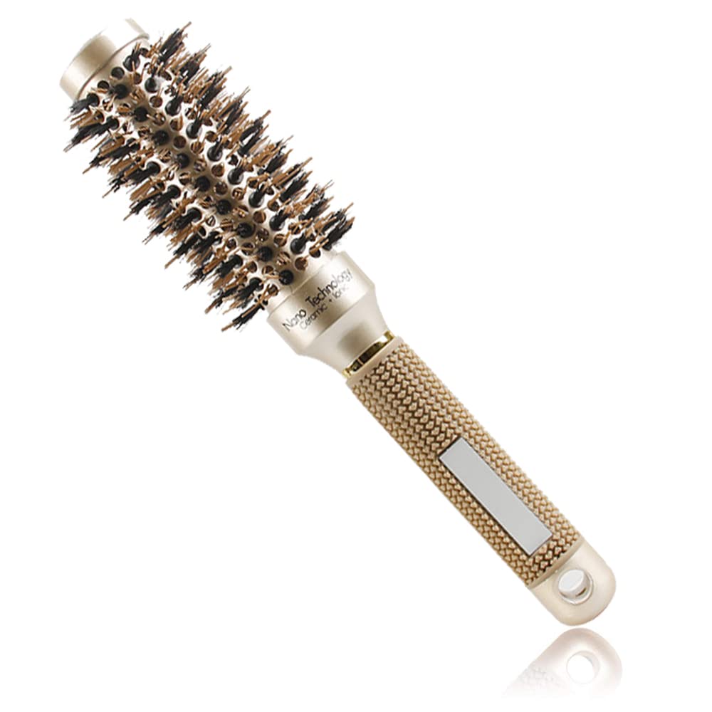TEEROVA Ceramic & Ionic Round Barrel Hair Brush with Boar Bristle, Best Roller Hairbrush for Blow Drying, Curling&Straightening, Volume&Shine (2.5"）