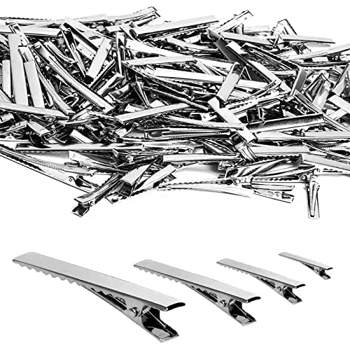 170 Pcs Alligator Hair Clips for Bows, Silver Bulk Duck Bill Hair Clips, 4 Sizes, Styling Clips for Thick &Thin Hair or DIY Bows Make