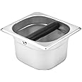 Coffee Knock Box,Espresso Dump Bin,Coffee Bin,Stainless Steel Espresso Knock Box Built-in Container for Coffee Ground 6.3 x 6.89 x 3.7 inch (Square)