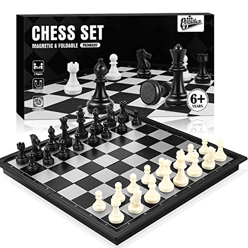Peradix Magnetic Travel Chess Set with Folding Chess Board Great Educational Toys and Gifts Portable Board Game Fits for Both Adults and Kids (Black-White)