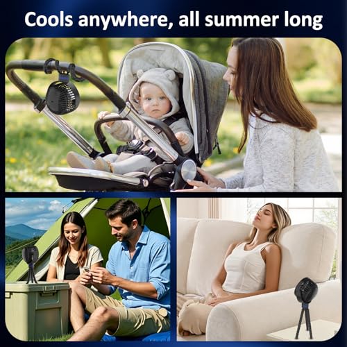 ITSHINY Ventilador Carrito Bebe, Ventilador Portatil, 8000 mAh Ventilador Coche, Ventilador de Escritorio, Ventilador de Mano 4 Velocidades para Cuna, Bicicleta, Cinta de Correr