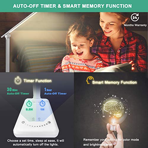 LED Desk Lamp - YIIMER Dimmable Office Desk Lamps with USB Charging Port, Eye-Caring Table Lamp with 5 Color Modes and 5 Brightness Levels, Touch/Timer/Memory Function Light for Reading, Working