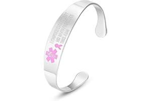 mnmoom Stainless steel medical id bracelets bangle for women Pink ribbon no bp no Needles Lymphedema Alert Bracelet